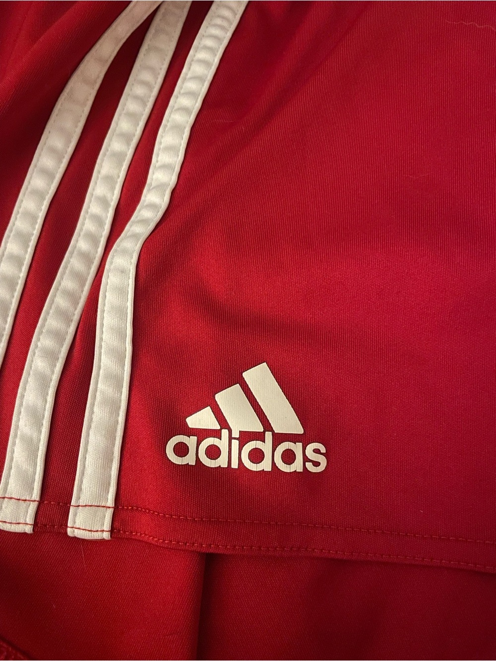adidas Red Women's Athletic Shorts with White Trim - Picture 2 of 3